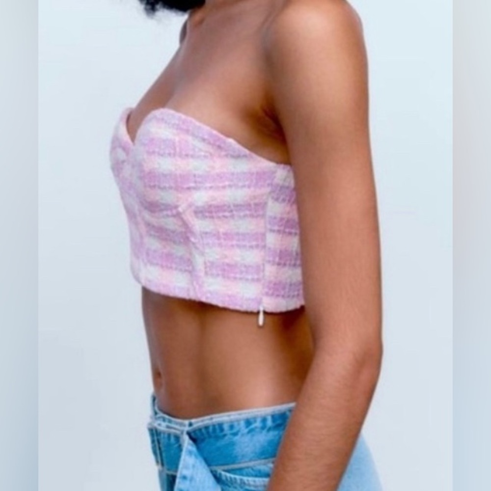 NWT ZARA pink and Purple Tweed underwire tub top size L